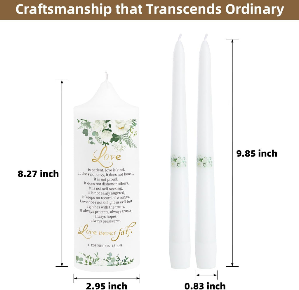 Unity Wedding Candles Ceremony Set with Holder, Stable Rustic Unity Candle Stand, Christian Unity Wedding Candle Set