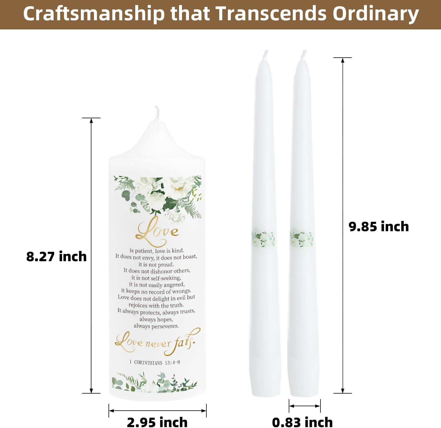 Unity Wedding Candles Ceremony Set with Holder, Stable Rustic Unity Candle Stand, Christian Unity Wedding Candle Set