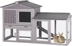 Rabbit Hutch Outdoor No Leak Plastic Tray Bunny Cage Indoor with Large Run Space Extensible Chicken Coop