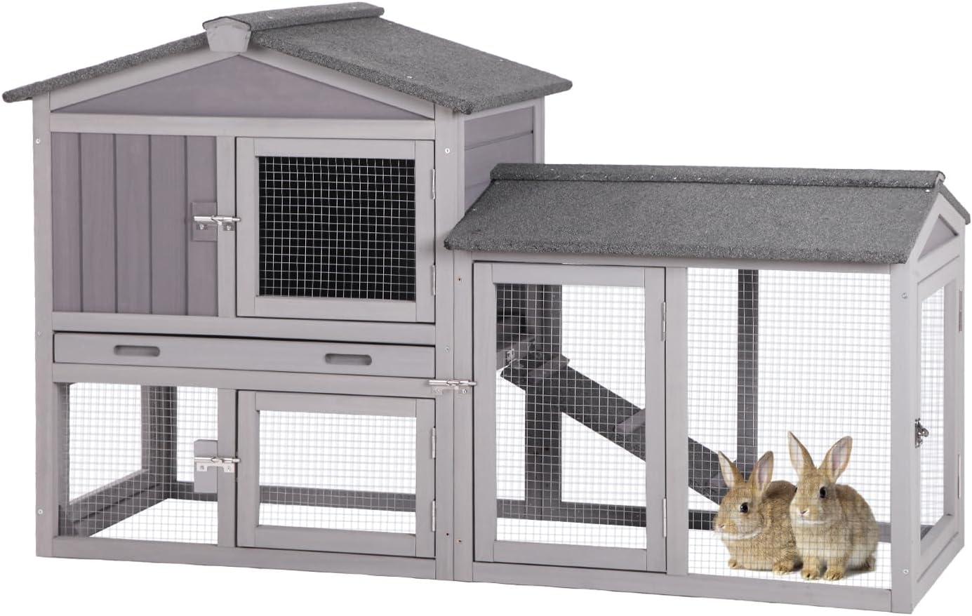 Rabbit Hutch Outdoor No Leak Plastic Tray Bunny Cage Indoor with Large Run Space Extensible Chicken Coop