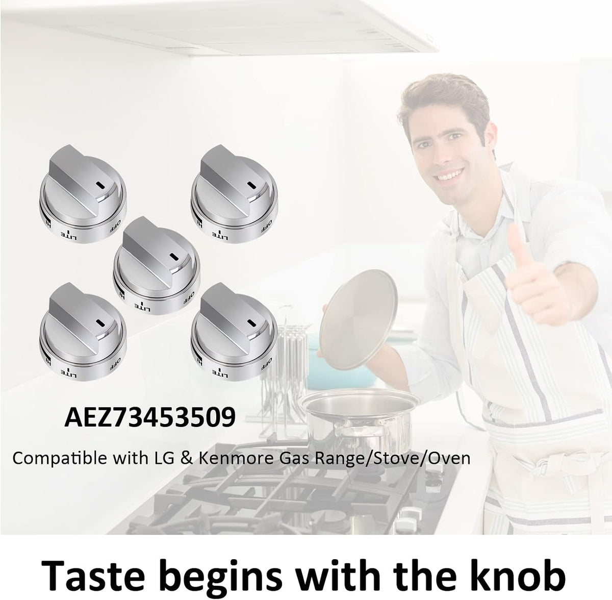 AEZ73453509 Stove Knobs Burner Control Knobs Replacement Compatible with LG Gas Stove/Oven/Range Knobs, Replace for AEZ72909008,AP5669773,PS7321756 (5 Packs)