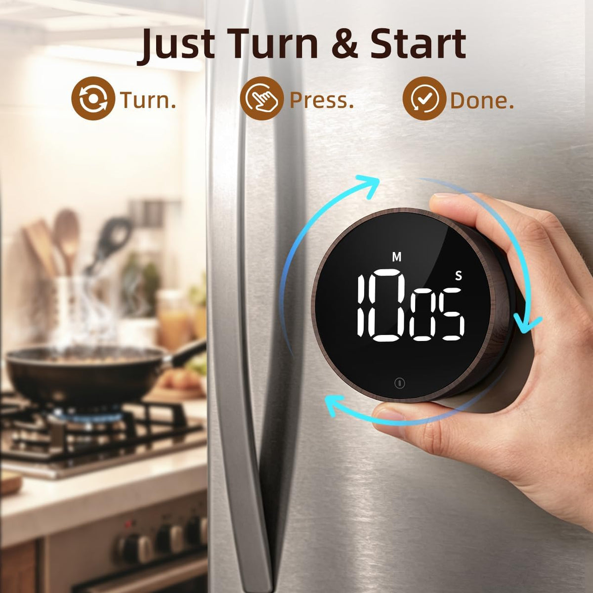 Digital Magnetic Kitchen Timer & Stopwatch with LED Display, Woodgrain