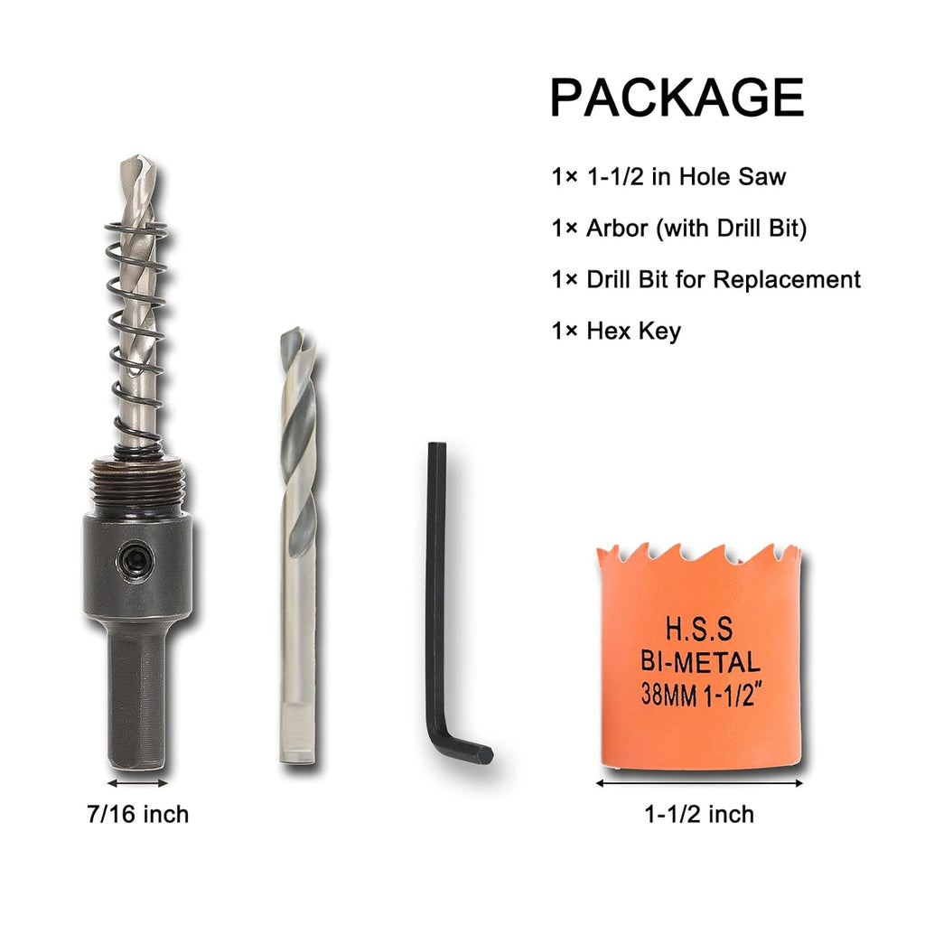 1-1/2 inch Hole Saw for Wood, Metal, Plastic & Drywall, with Arbor