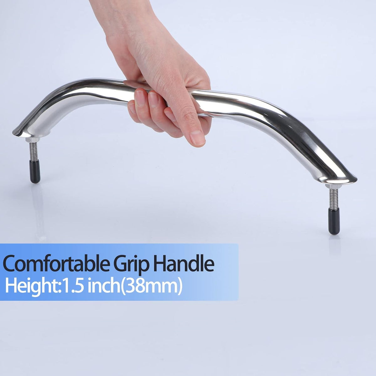 Polished Stainless Handrail,Heavy Duty Oval Boat Marine Grab Handle with Flange & Stud - 12" Long