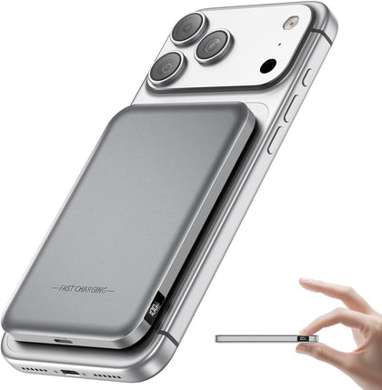 Magnetic Portable Charger, 50% Smaller & Slimmer 5000mAh Power Bank with LED Display, 15W Fast Charging Battery Pack