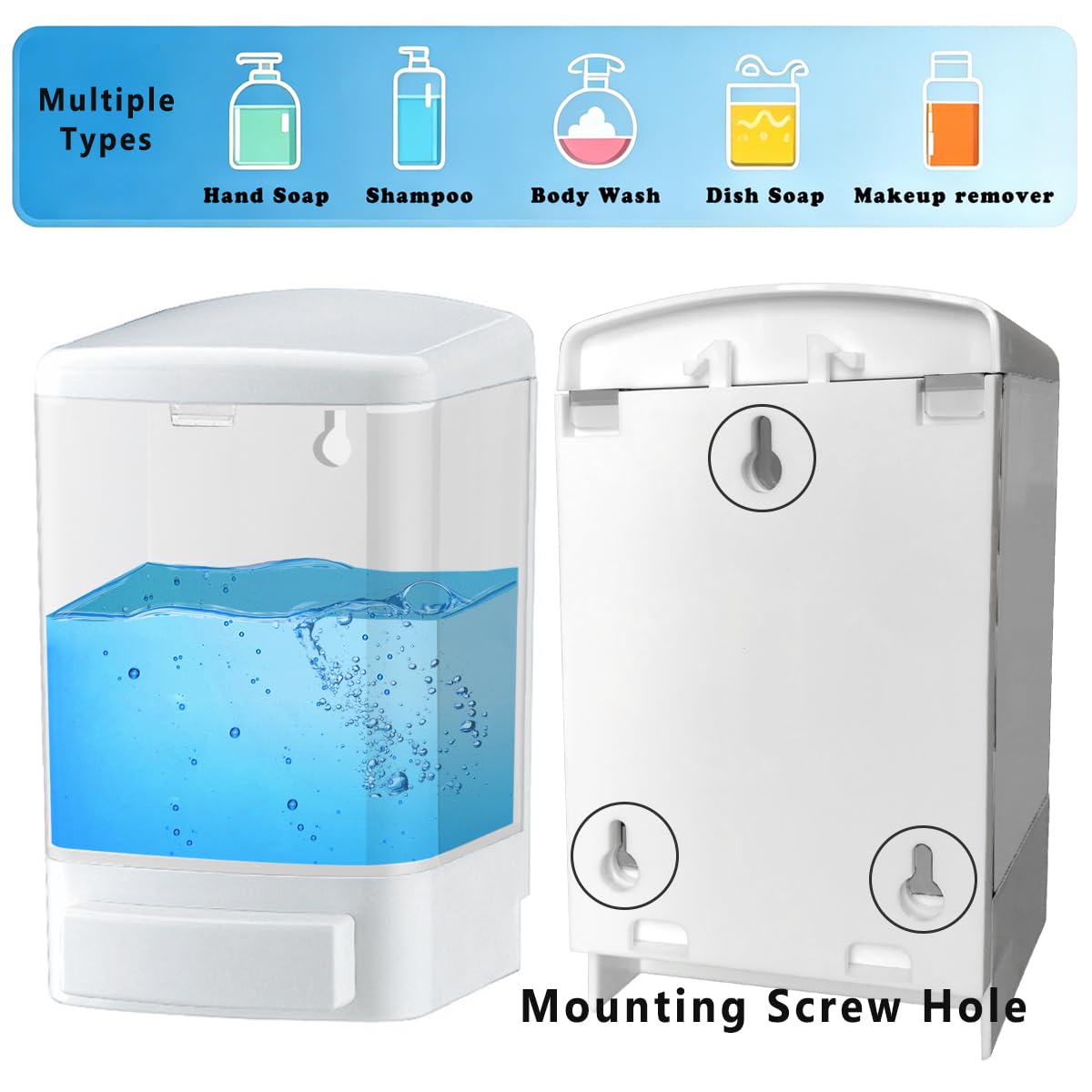 Manual Soap Dispenser Wall Mounted, 33.8oz, Bathroom Kitchen Commercial