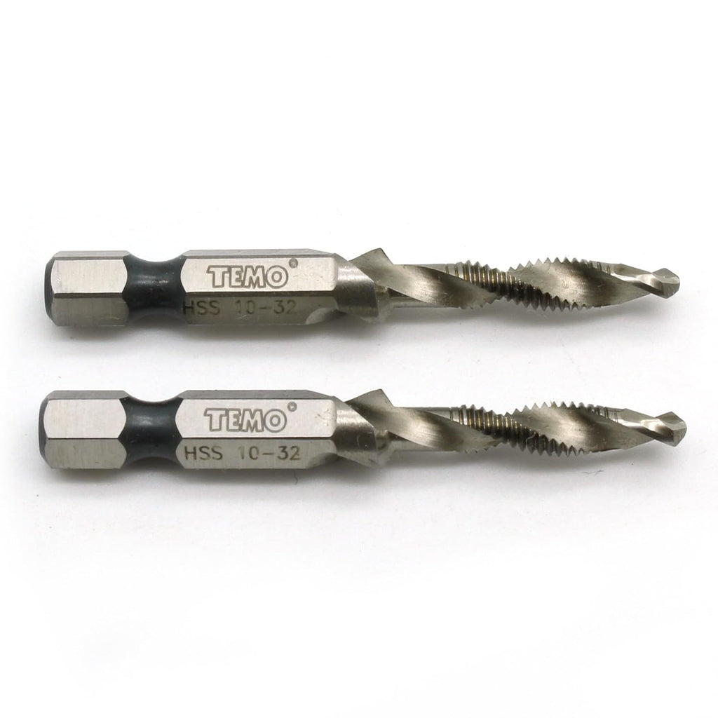 TEMO 2p M2 HSS 10-32 Combination Drill and Tap Deburr Countersink Hex Bit