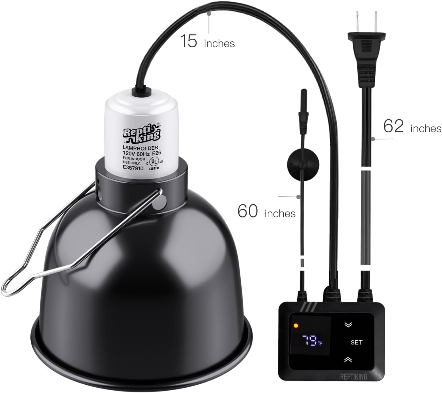 Reptile Heat Lamp Fixture with Dimming Thermostat - 5.5'' Light Dome with PID Thermostat