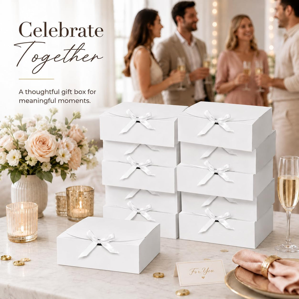 White Gift Boxes with Lids, Bridesmaid Proposal Box 12Pack