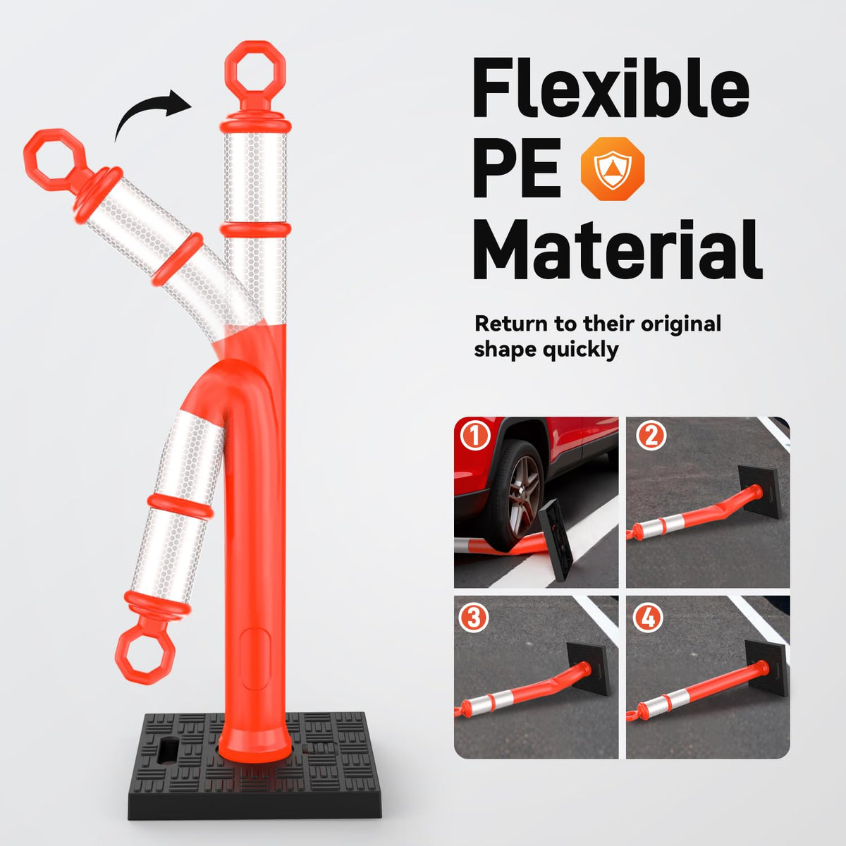 6 Pack 42" Traffic Delineator Posts, Tall Cones for Parking | Detachable Base Stores Easily; Reflective Strips