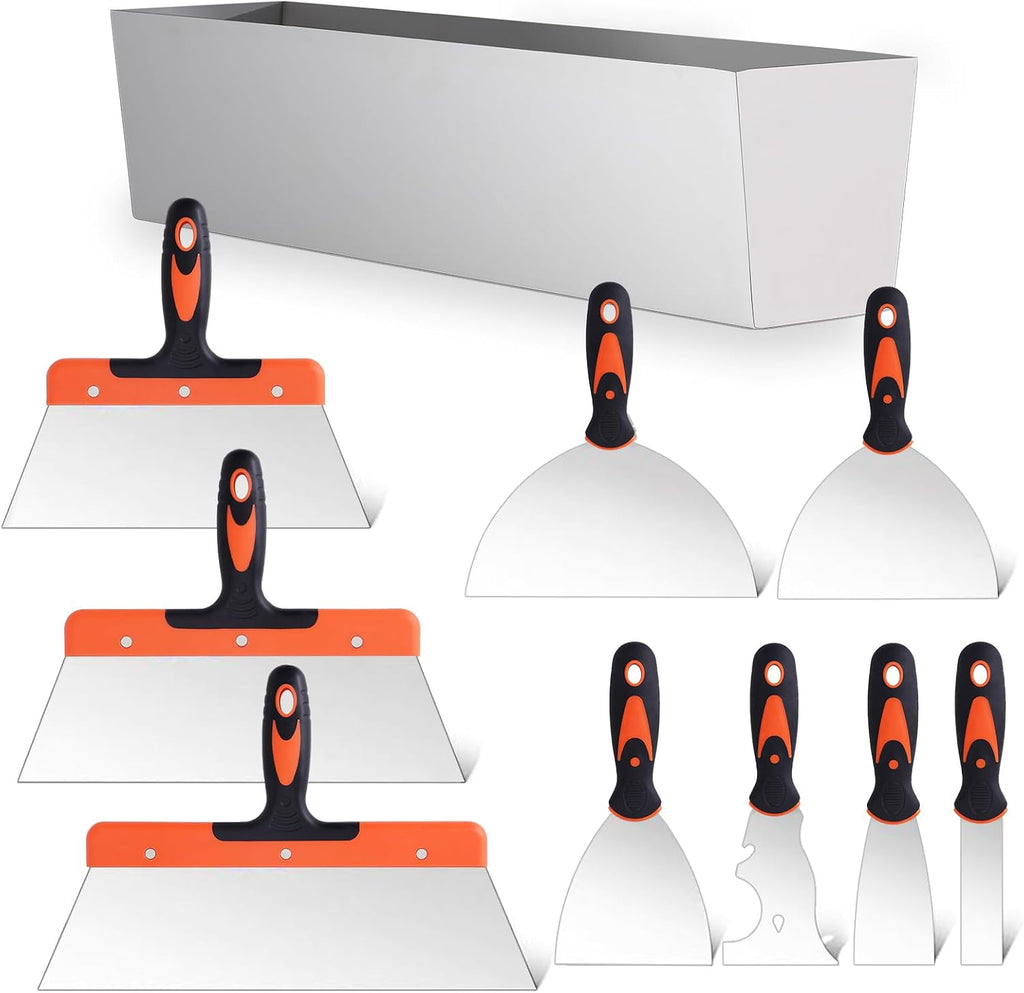 Drywall Knife Set, 10Pcs Drywall Tools Includes Stainless Steel Putty Set, Taping knife, Painter Scraper Tool & 14"