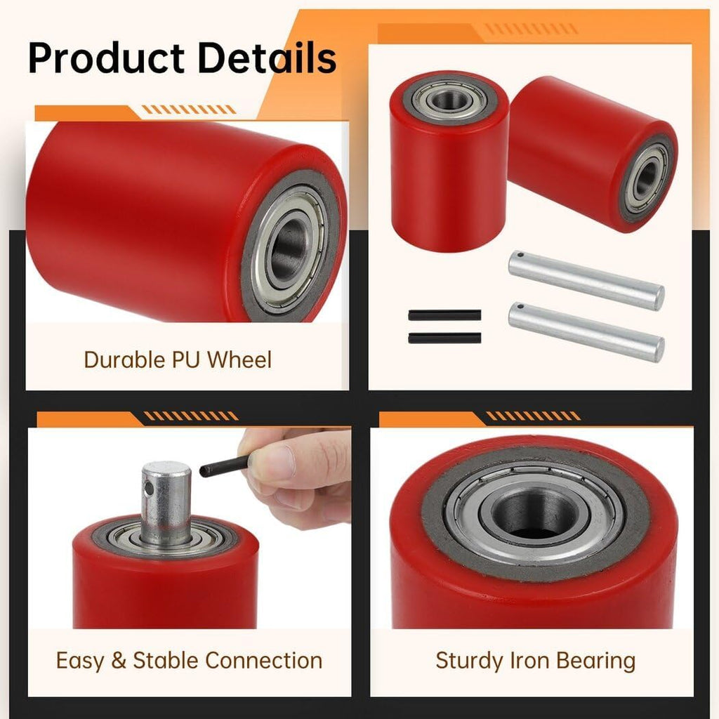 1 Pair Pallet Jack Load Wheels, Manual Pallet Jack Truck Wheels 3” x 3.75” with Bearings ID 20mm, Pallet Jack and