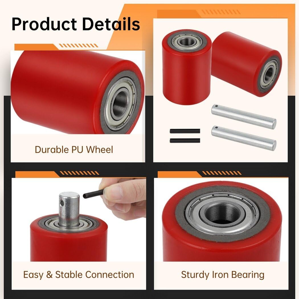 1 Pair Pallet Jack Load Wheels, Manual Pallet Jack Truck Wheels 3” x 3.75” with Bearings ID 20mm, Pallet Jack and