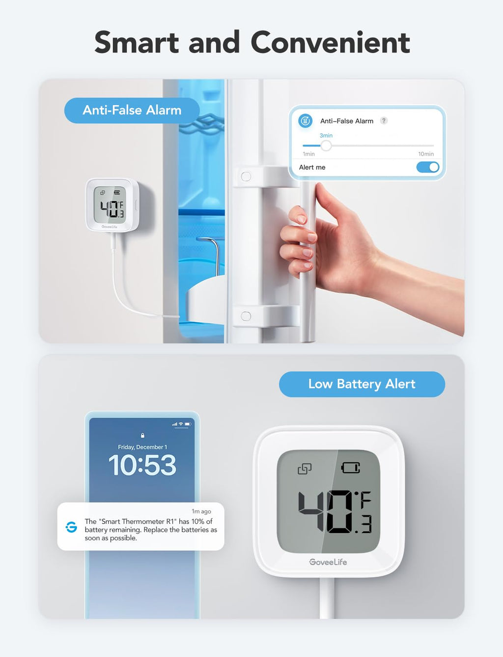 Bluetooth Refrigerator Thermometer with LCD Disaplay, 1-Pack