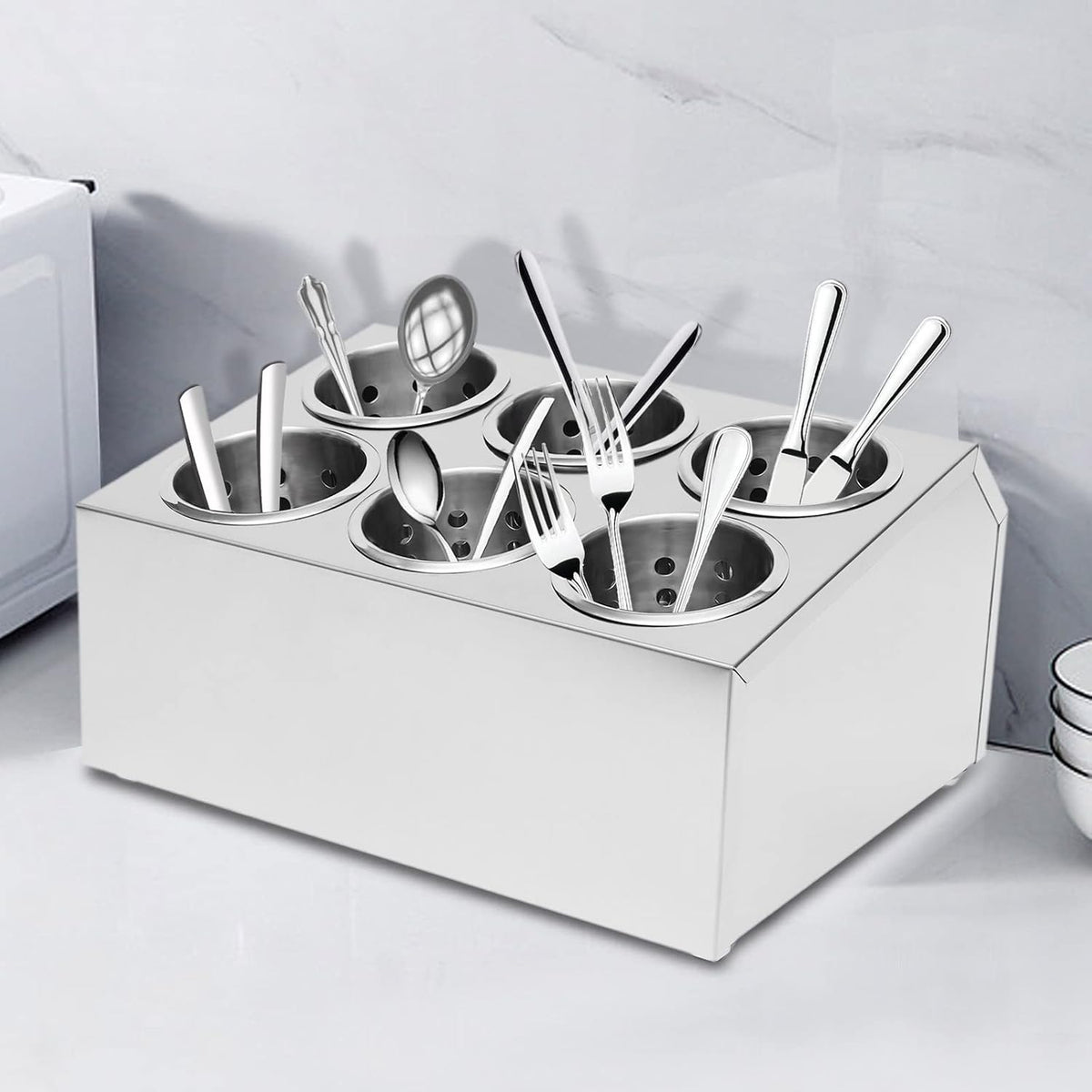 6‑Compartment Stainless Steel Commercial Silverware Holder