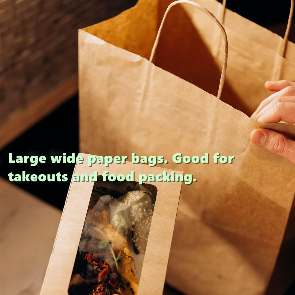 Kraft Paper Bags with Handles 12x7x12 Inch Large Brown 50 Pcs Bulk