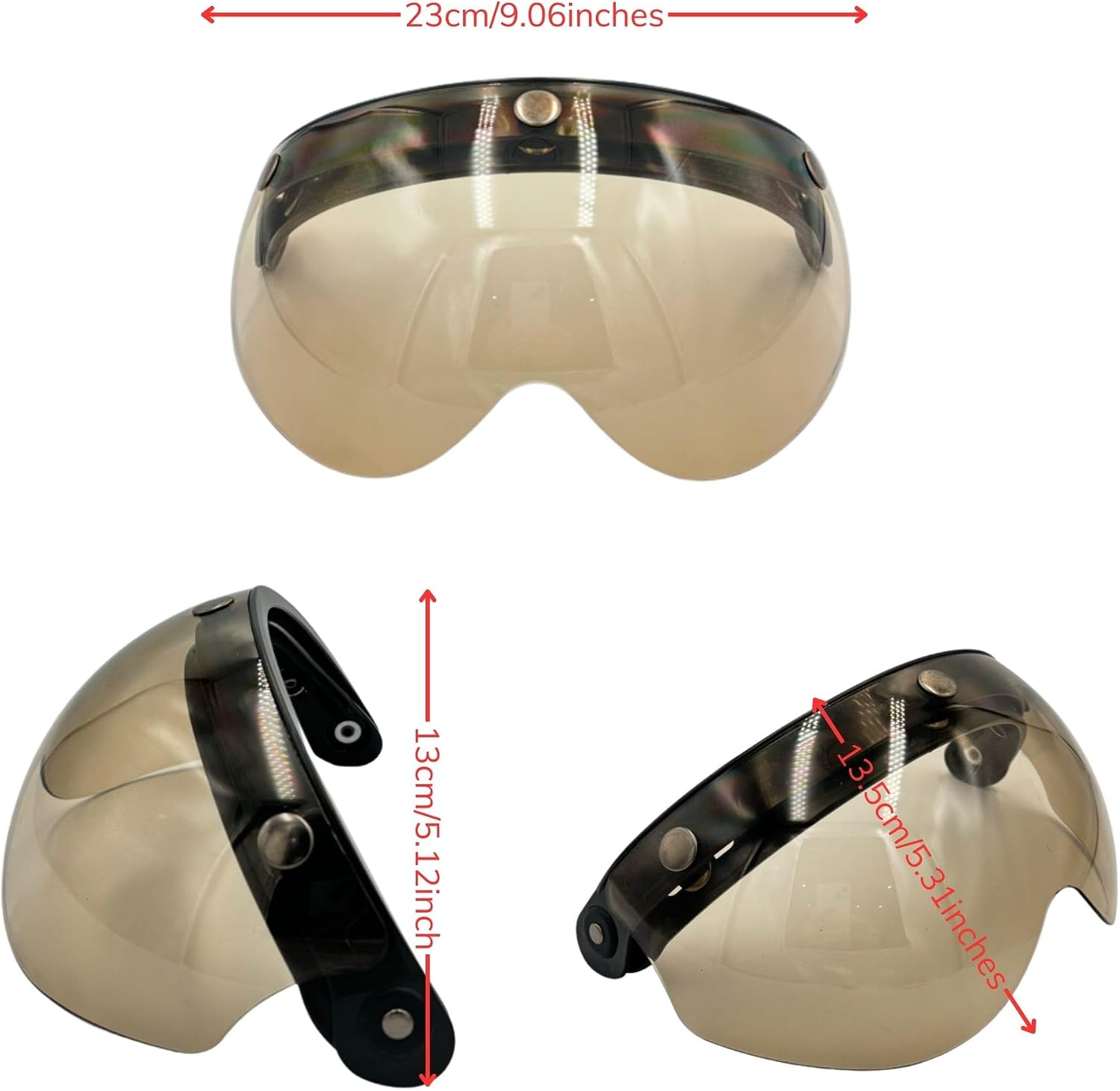 (1PCS) 3-Snap Removable Motorcycle Helmet Visor/Shied with Flip-Up Tinted Bubble Lens | Universal, Retro, Windproof &