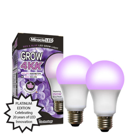 4KK Indoor Grow Light Bulb – 4000K Red and Blue Spectrum Grow Bulbs for Vegetables, Herbs, Hydroponics. (2-Pack)