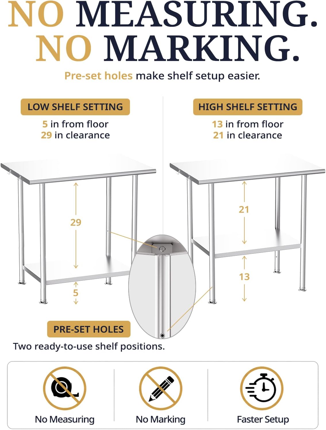 NSF Stainless Steel Prep Table 24X48 inch, Rounded Flat Top