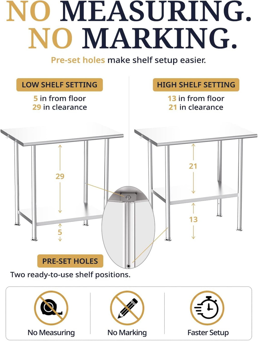 NSF Stainless Steel Prep Table 30X48 inch, Rounded Flat Top