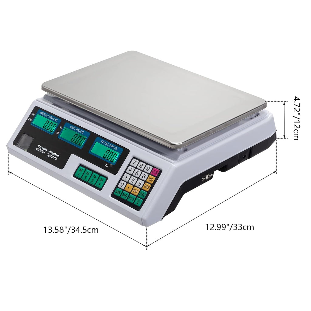 88LB Electronic Price Computing Scale Digital Deli Scale Weight Counting Equipment with HD Backlit LCD Display for