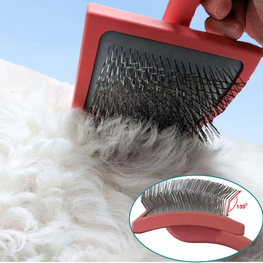 Slicker Brush Perfect For Dogs and Cats (Big and Medium Dogs, Goldendoodles, Labradoodles, Poodles and Cats) Curved