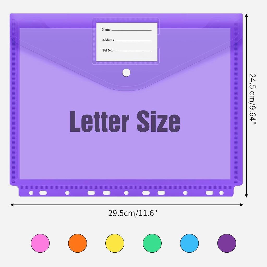 30pcs Binder Sleeves, Binder Pockets for 3 Ring, Binder Folders, 11 Holes, Letter Size, Snap Button Pouch with Label