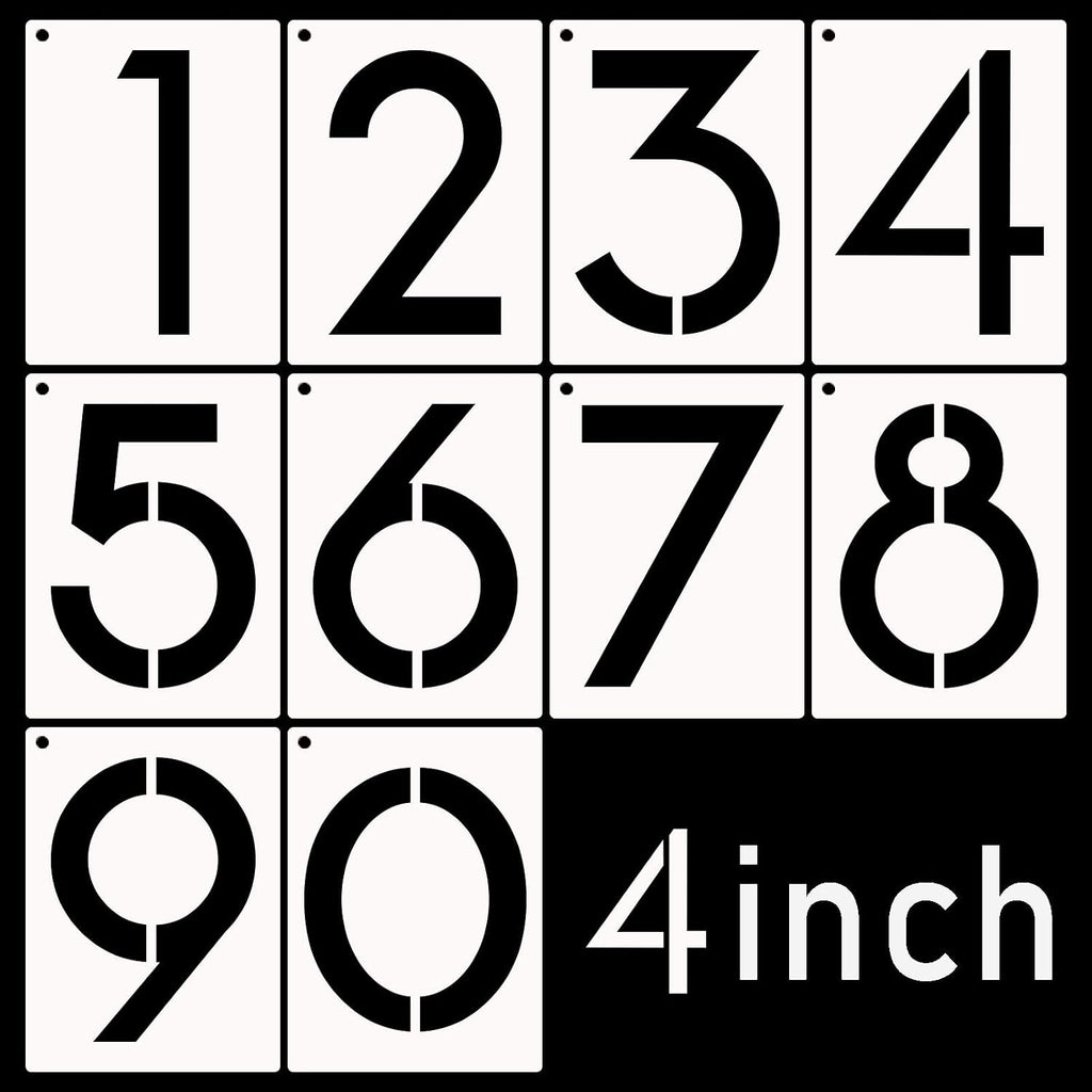 DXCYZ 4 Inch Large Number Stencils Kit 0-9 Address Number Stencil, 10PCS Reusable Plastic Painting Number Templates