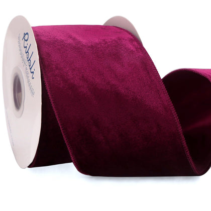 Burgundy Velvet Wired Ribbon 4 Inch Velvet with Satin Christmas Ribbon for Gift Wrapping Christmas Tree Decoration