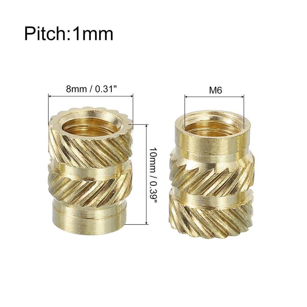 uxcell Knurled Insert Nuts, 30pcs M6 x 10mm Length x 8mm OD 3D Printing Brass Nuts Female Threaded Inserts Brass Heat Set Insert Embedment Nut