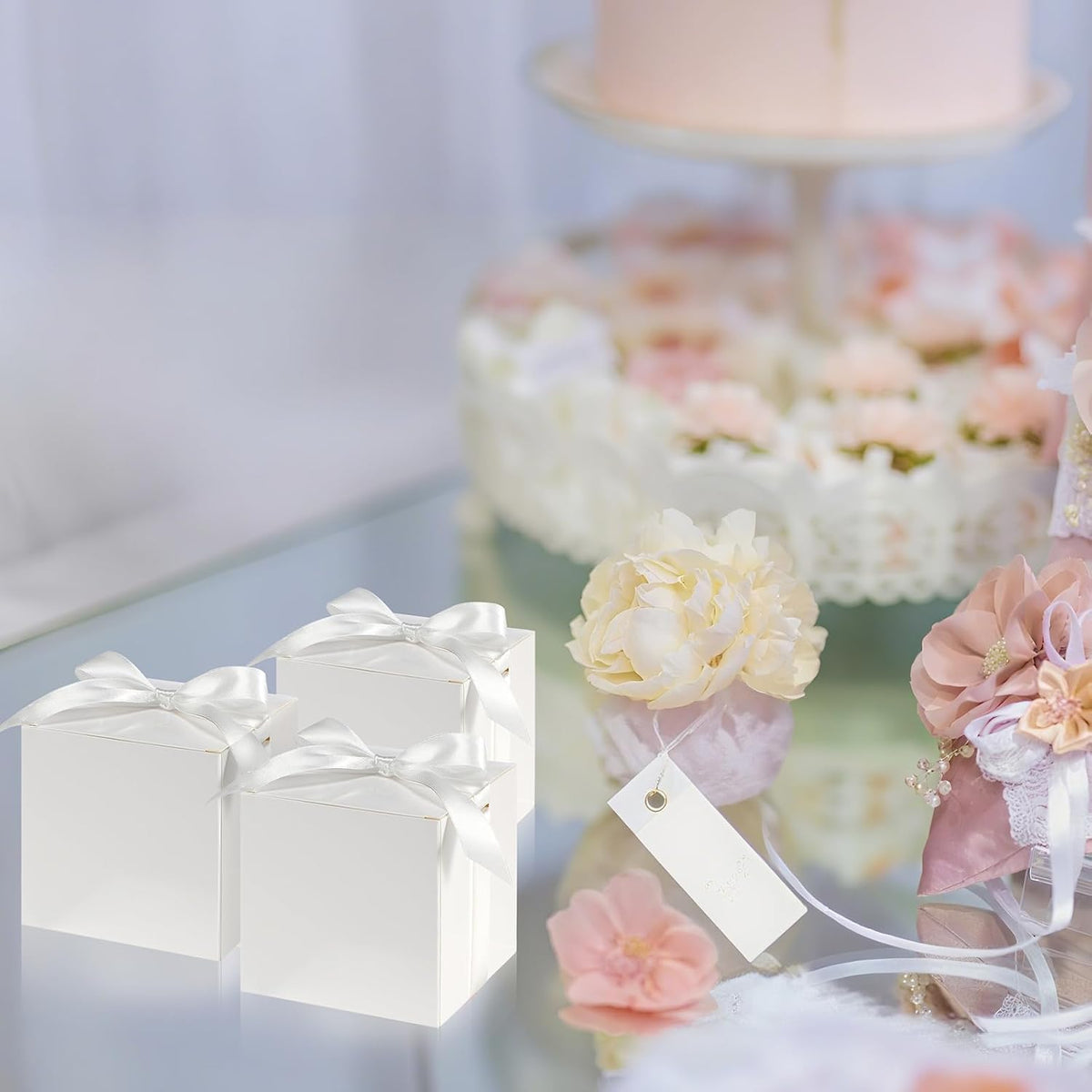 48 Pcs Wedding Gift Boxes with Lids Ribbon,White,2 Inch