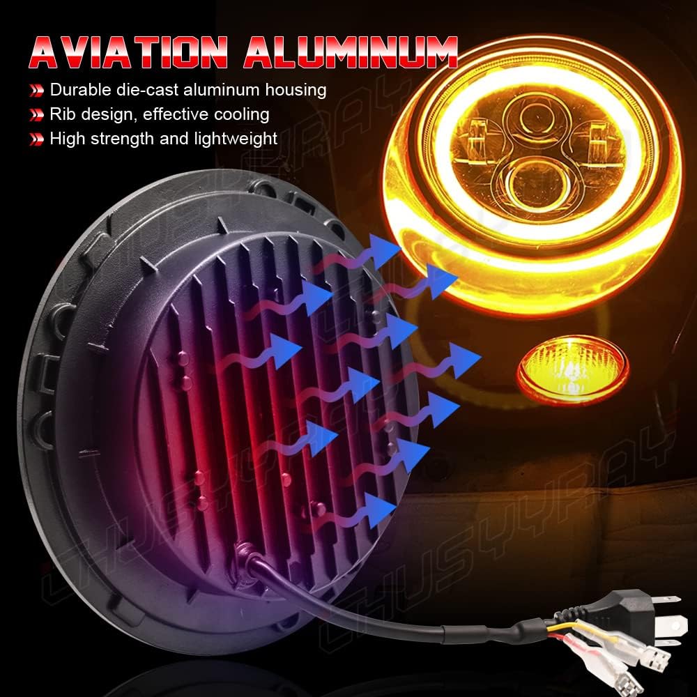 CHUSYYRAY 7'' Round Compatible with Yamaha XSR900 V Star 1100 650 Road Star LED Motorcycle Headlight Assembly for Off Road, High Low Beam DRL Turn Signal, DOT Approved, 55W 6000K White, 1PCS