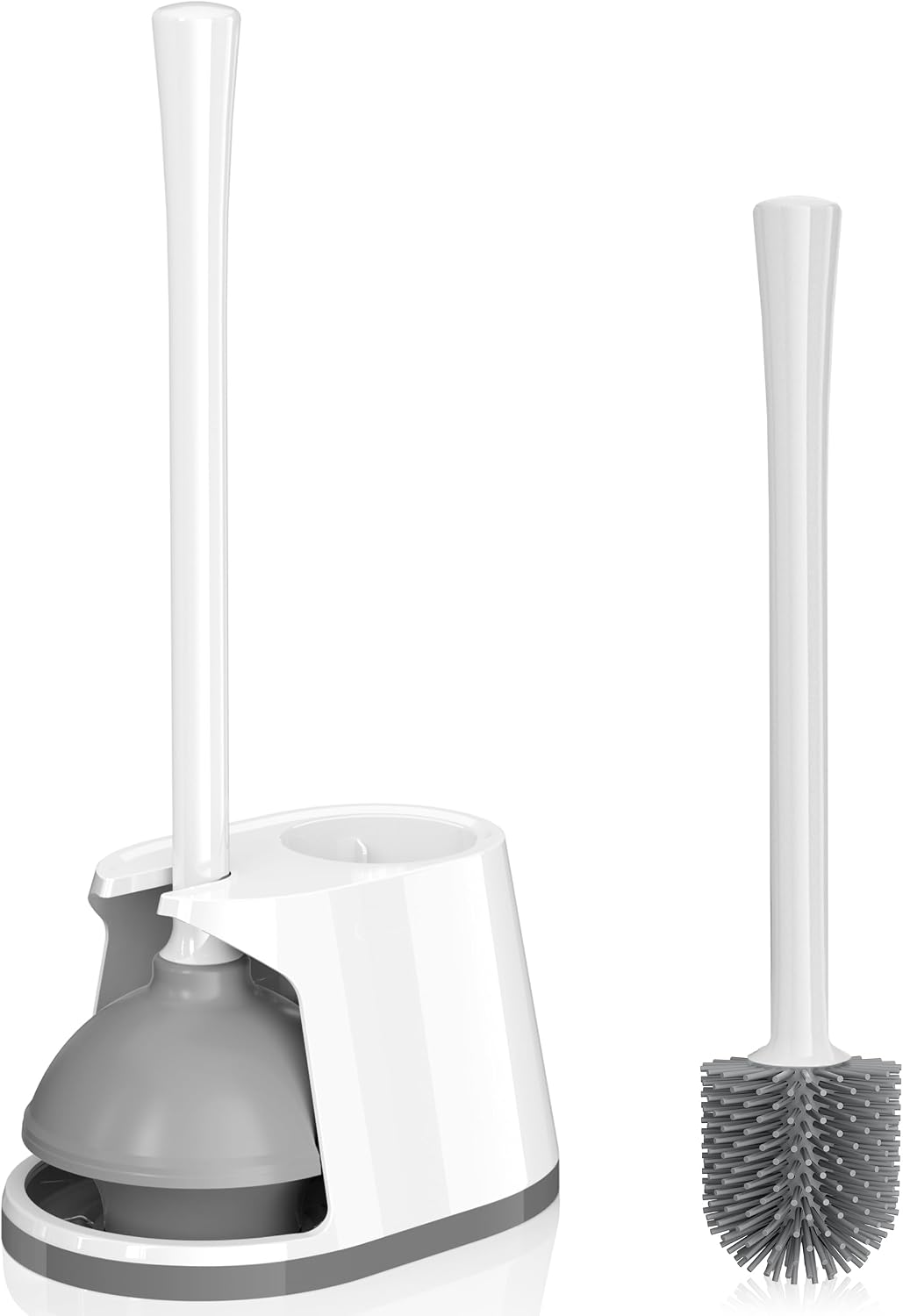 Toilet Plunger and Brush Set, Silicone Bowl Brush and Heavy Duty Toilet Plunger with Ventilated Holder, 2-in-1 Toilet