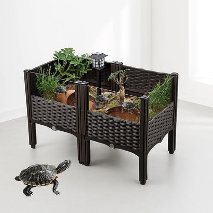 Elevated Turtle Habitat Box, Black Woven Design, 2-Tier Elevated Combination, with The Option to Increase The Number