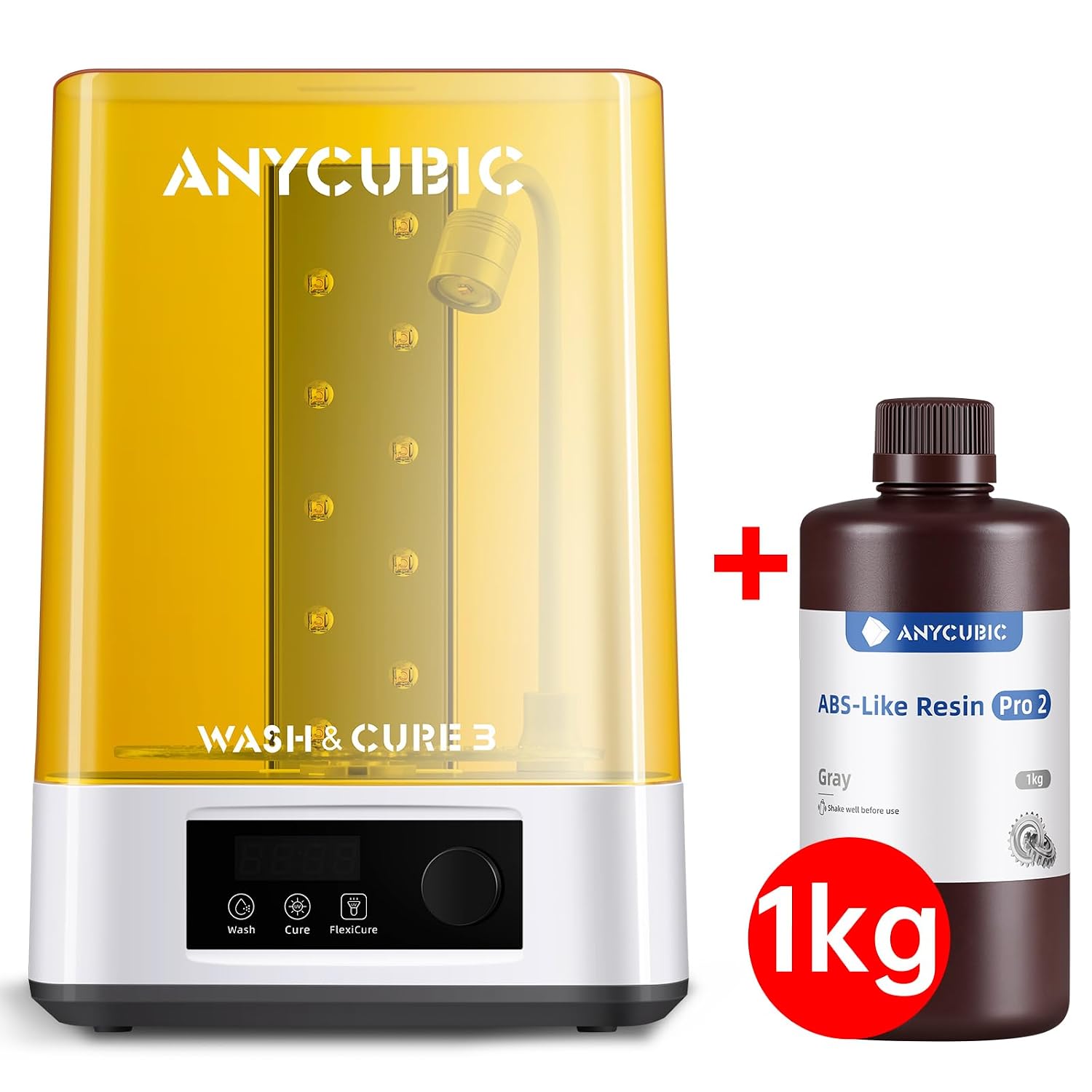 Wash and Cure 3 Station and ABS-Like Resin Pro 2 3D Resin, Grey 1KG