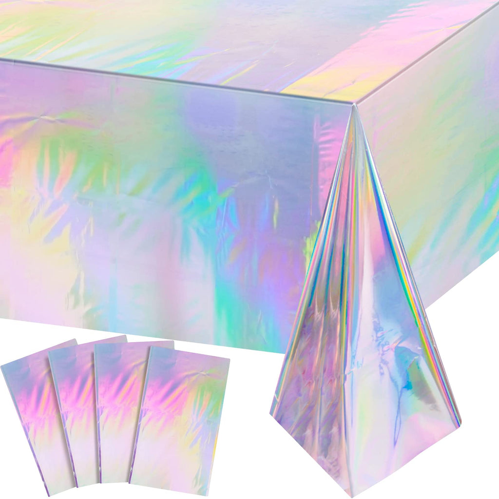 4 Pack Iridescent Plastic Tablecloths, Disposable Table Covers