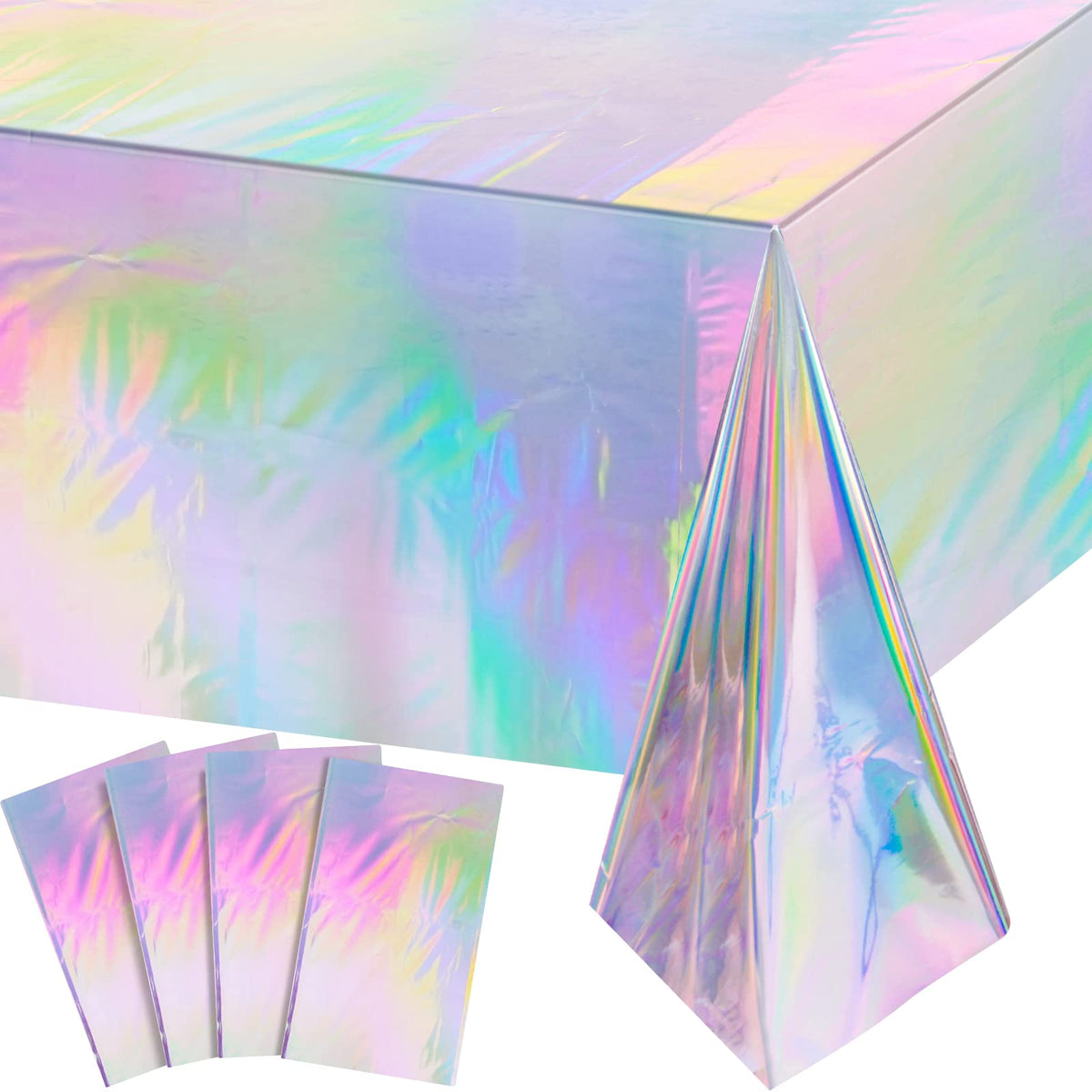 4 Pack Iridescent Plastic Tablecloths, Disposable Table Covers