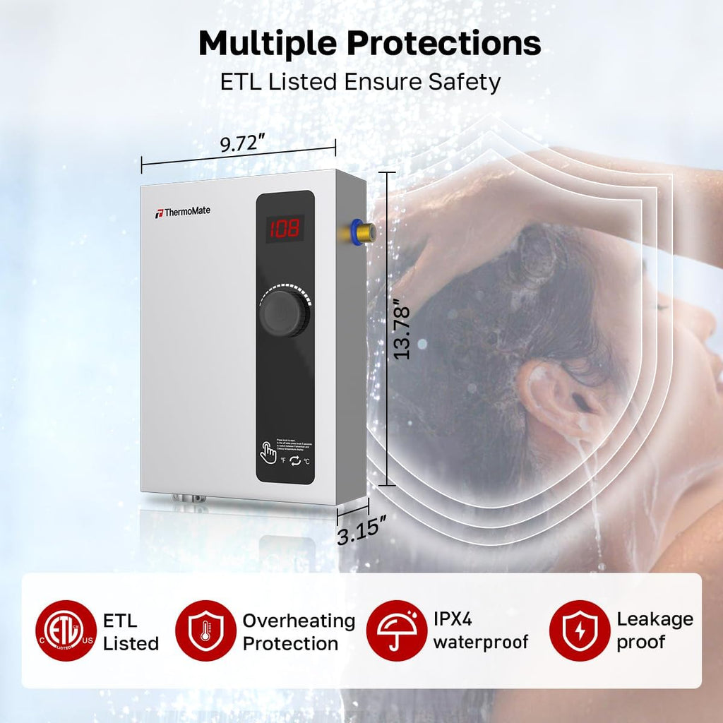 Tankless Water Heater Electric, 11kW 240 Volt On Demand Instant Hot Water Heater for Point of Use, Self-Modulating