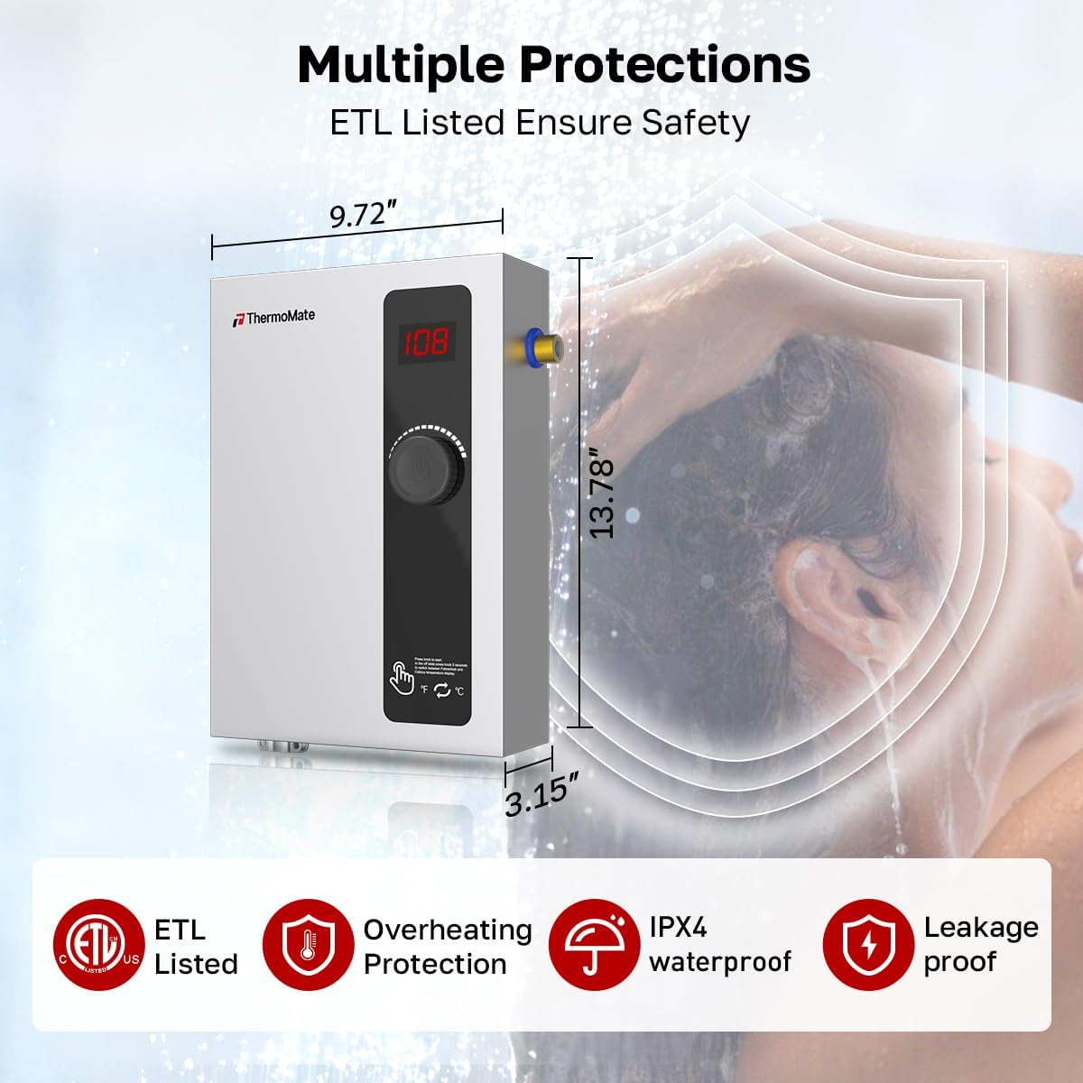 Tankless Water Heater Electric, 11kW 240 Volt On Demand Instant Hot Water Heater for Point of Use, Self-Modulating