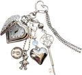 Cartoon Bear Shaped Flipped Lid Heart/Round Locket Keychain Necklace with Vintage Pocket Watch and Star