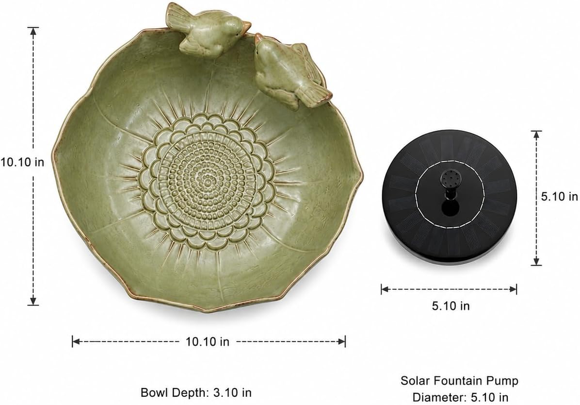10.1" Solar Powered Bubbler Fountain Bird Bath Bowl for Outdoors