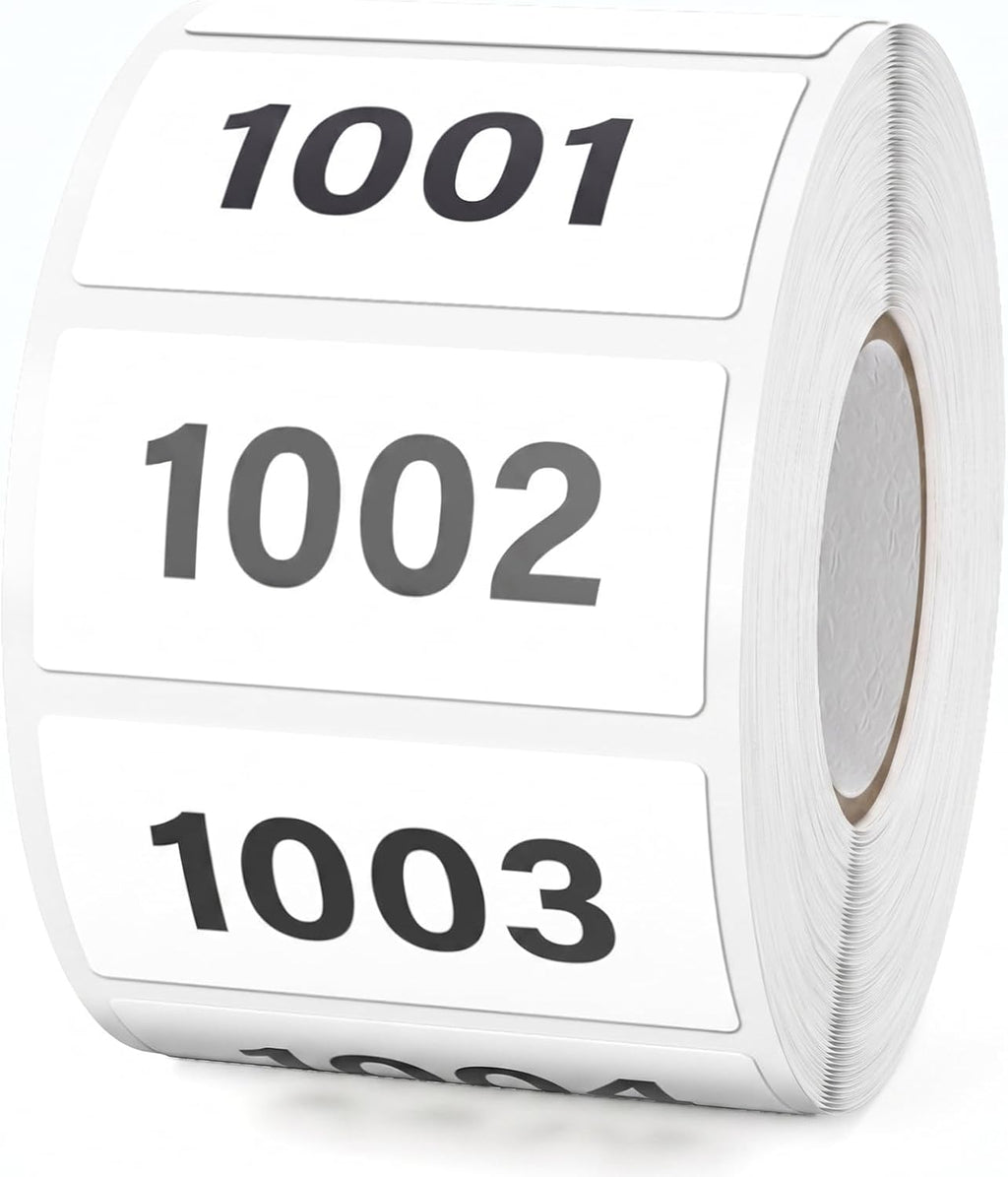 Consecutive Number Stickers 1001-2000 Inventory Label 1.6x0.8 Inch