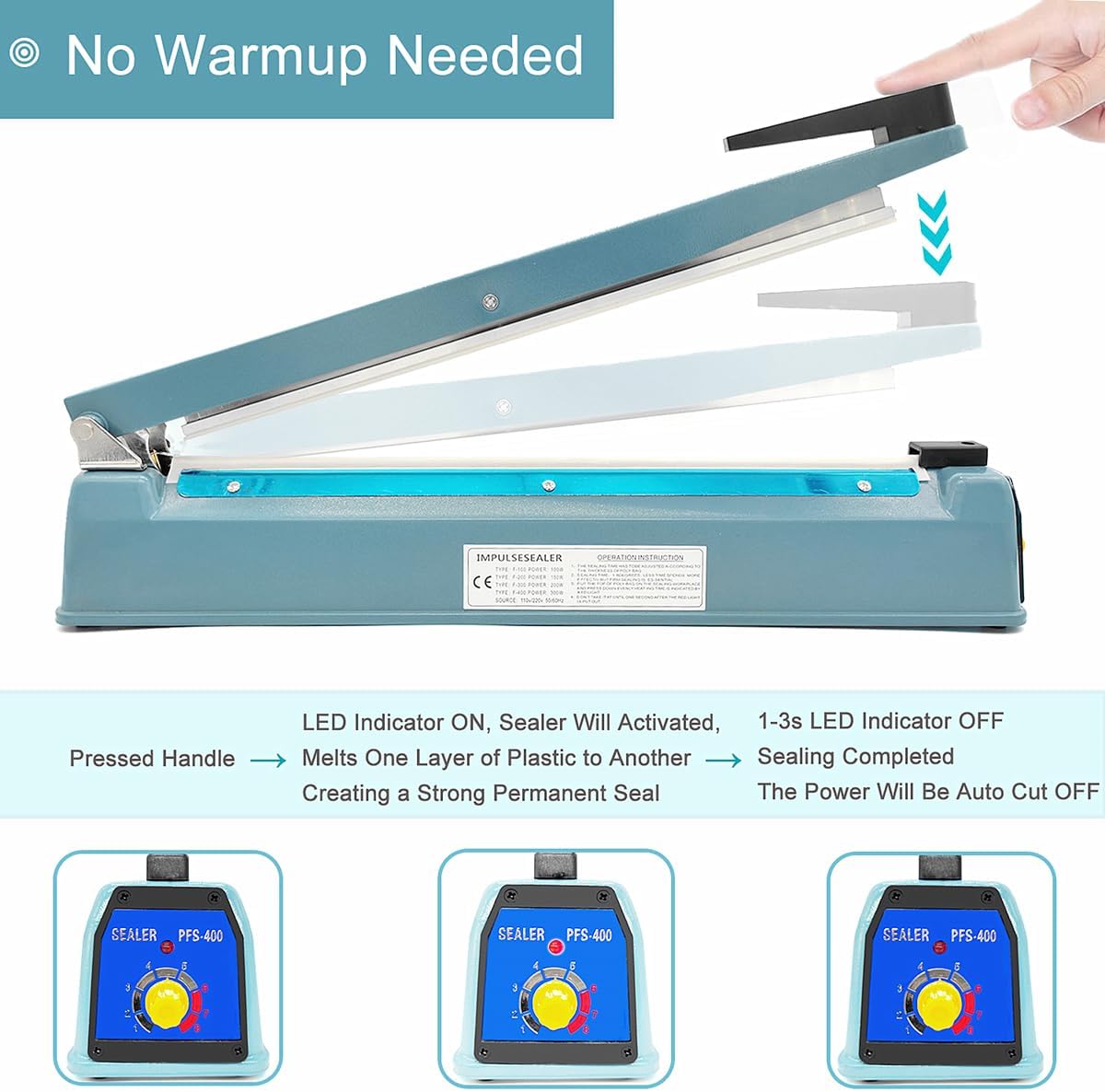 12 Inch 5mm Impulse Heat Sealer Machine with Replacement Parts