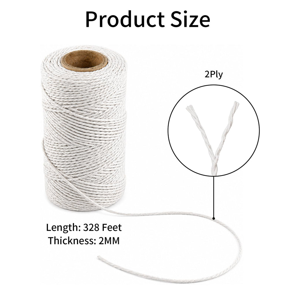2PCS 328Ft 2MM Natural Cotton Twine String for Kitchen & Crafts