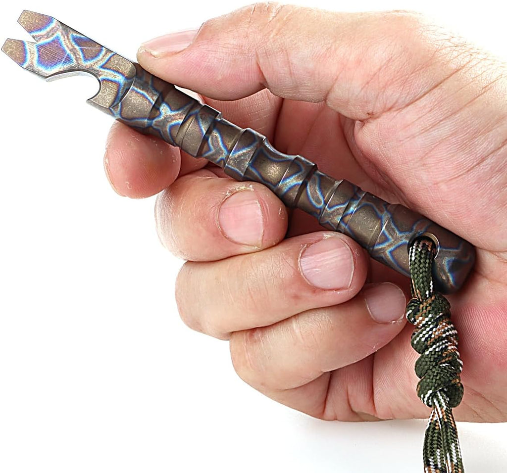 Titanium EDC Pry Bar with Bottle Opener Screwdriver Function Portable Pry Tool by LIPOUD (Flame titanium)