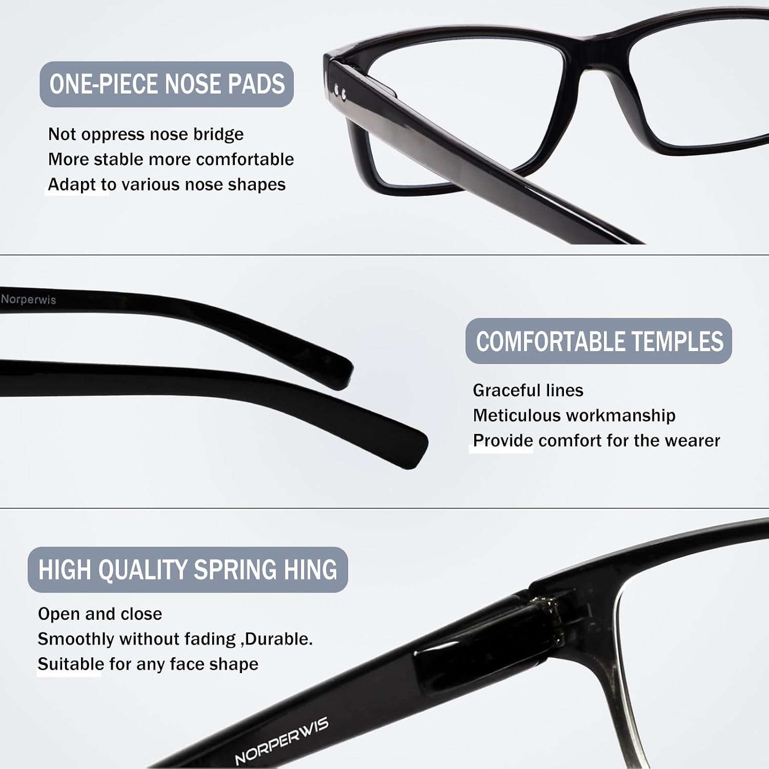 Reading Glasses 5 Pairs Quality Readers Spring Hinge Glasses for Reading for Men and Women (5BLACK, 2.00)