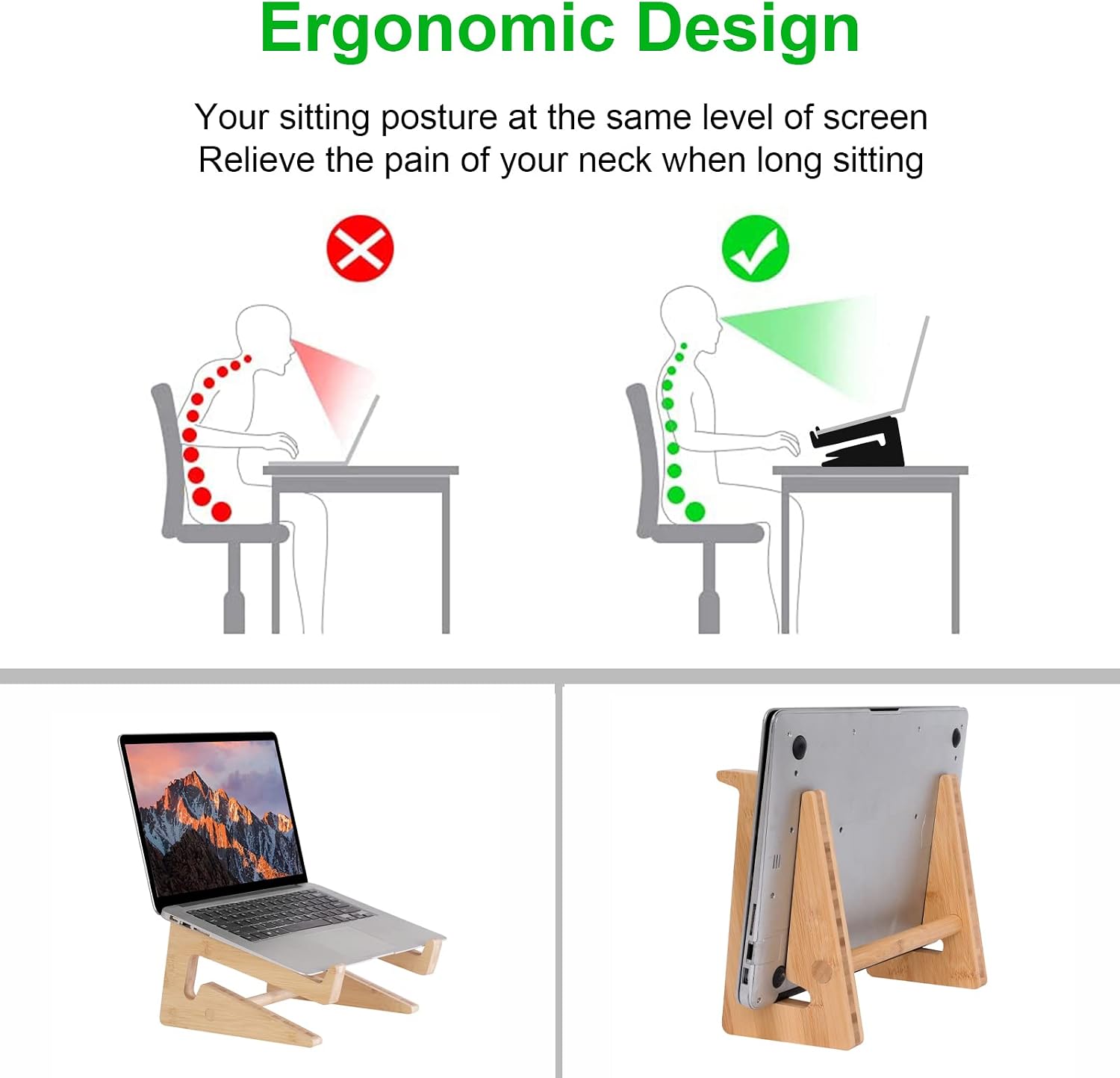 Nuvograin Laptop Stand, Wooden Vertical Laptop Stand for Desk, Bamboo Laptop Stand Compatible with MacBook Air