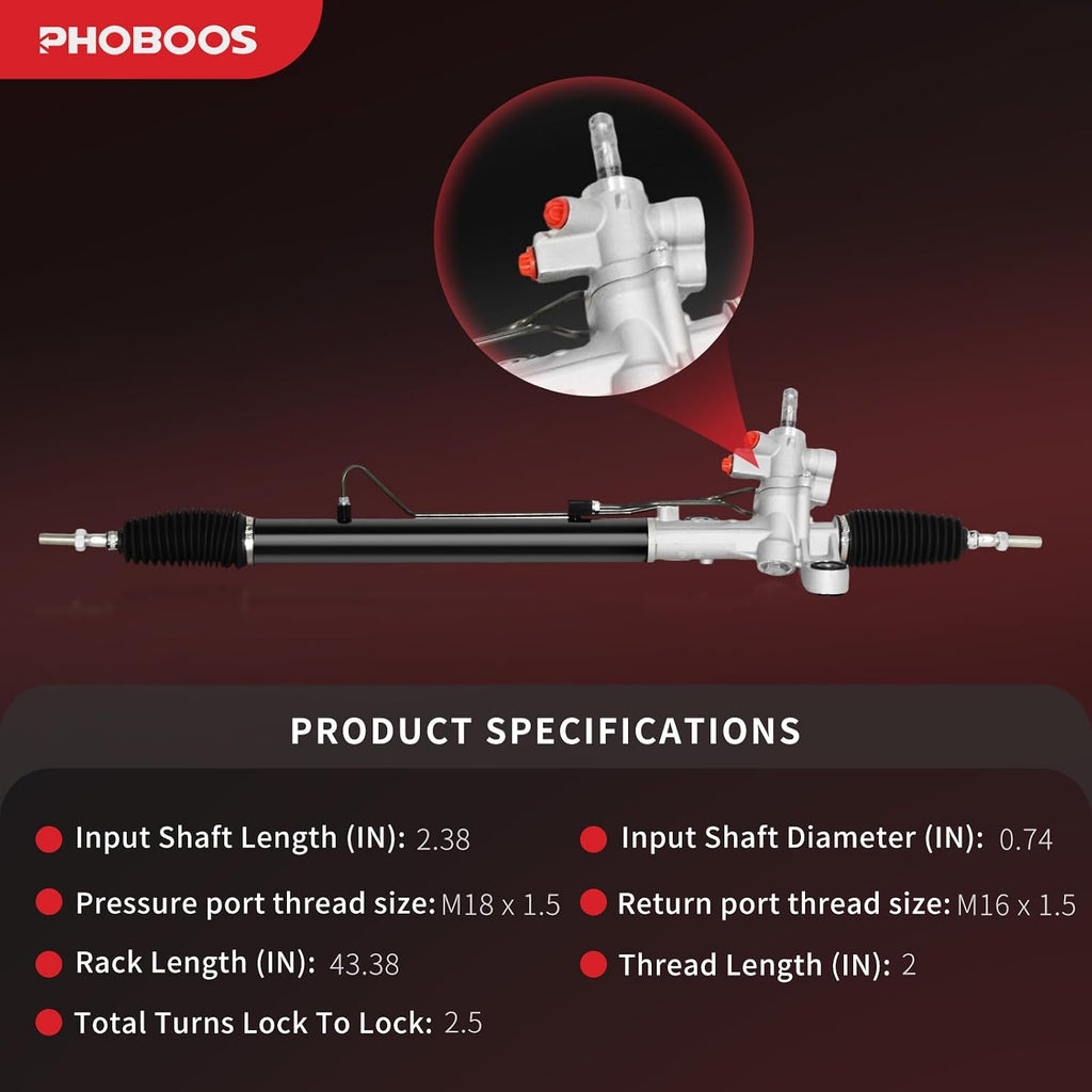 PHOBOOS Hydraulic Power Steering Rack and Pinion Fit for Honda Accord