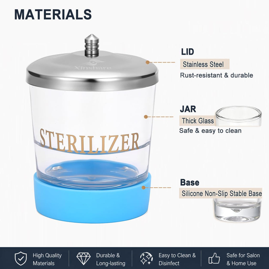 Nail Tool Disinfectant Jar, 5Oz Glass Durable Manicure Pedicure Implements Sterilizer Container,Salon Storage &