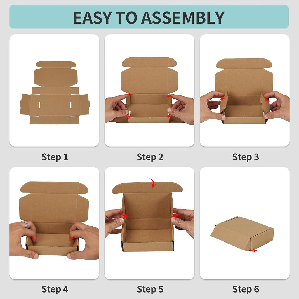6x4x1.5 Small Shipping Boxes, 100 Pack Brown Kraft Folding Mailer Boxes, 3-Ply Corrugated Cardboard Mini Box Mailers